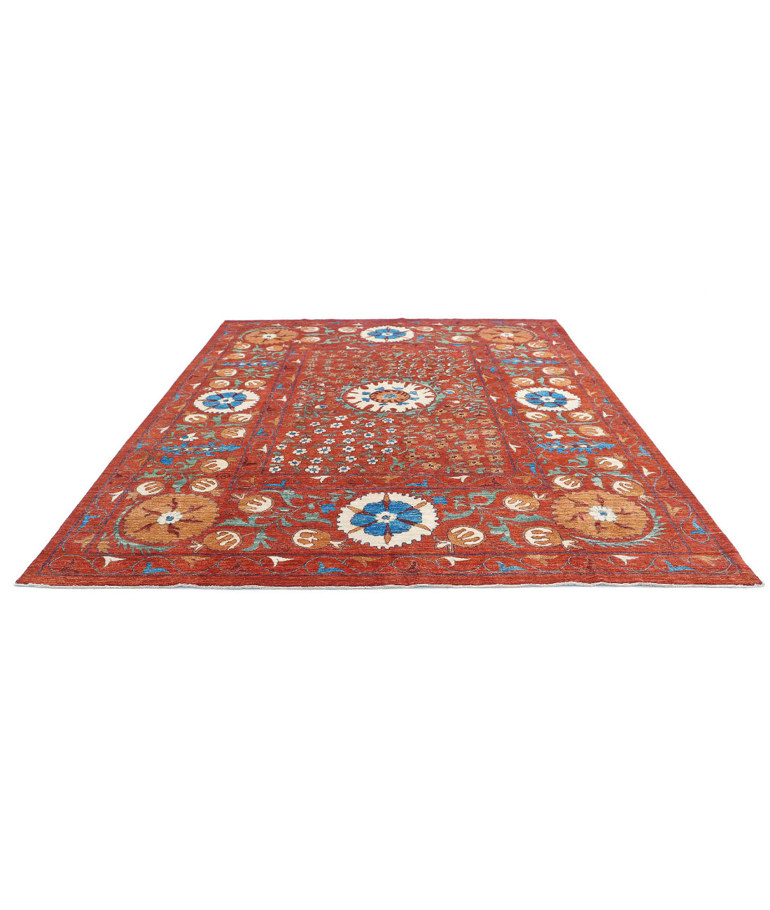 Humna 9'1'' X 10'8'' Hand-Knotted Wool Rug 9'1'' x 10'8'' (273 X 320) / Rust / Gold