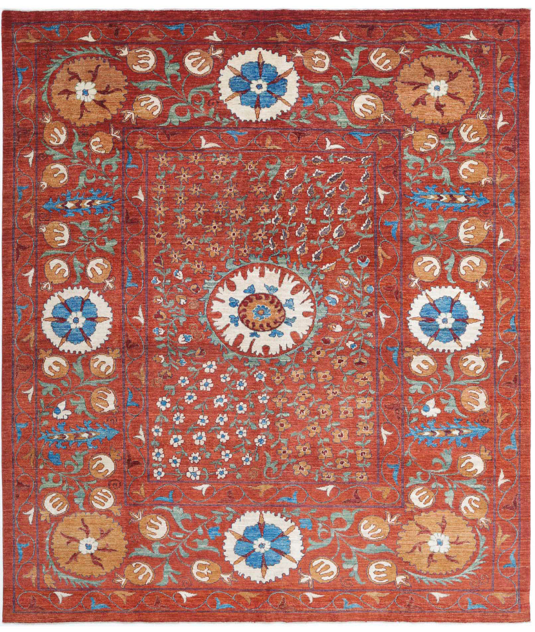 Humna 9'1'' X 10'8'' Hand-Knotted Wool Rug 9'1'' x 10'8'' (273 X 320) / Rust / Gold