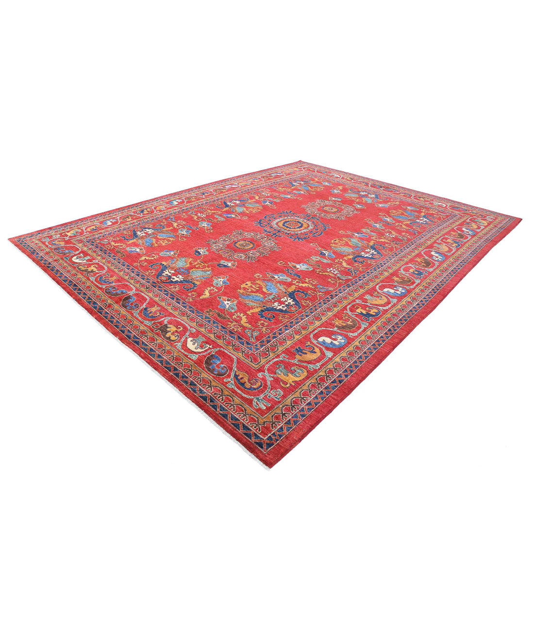 Humna 10'3'' X 13'10'' Hand-Knotted Wool Rug 10'3'' x 13'10'' (308 X 415) / Red / Blue