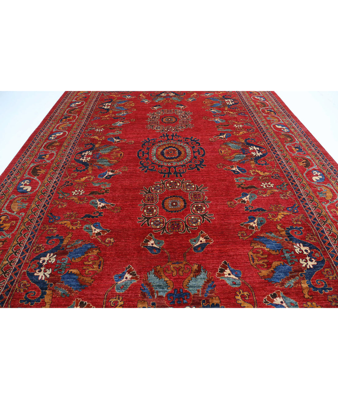 Humna 10'3'' X 13'10'' Hand-Knotted Wool Rug 10'3'' x 13'10'' (308 X 415) / Red / Blue