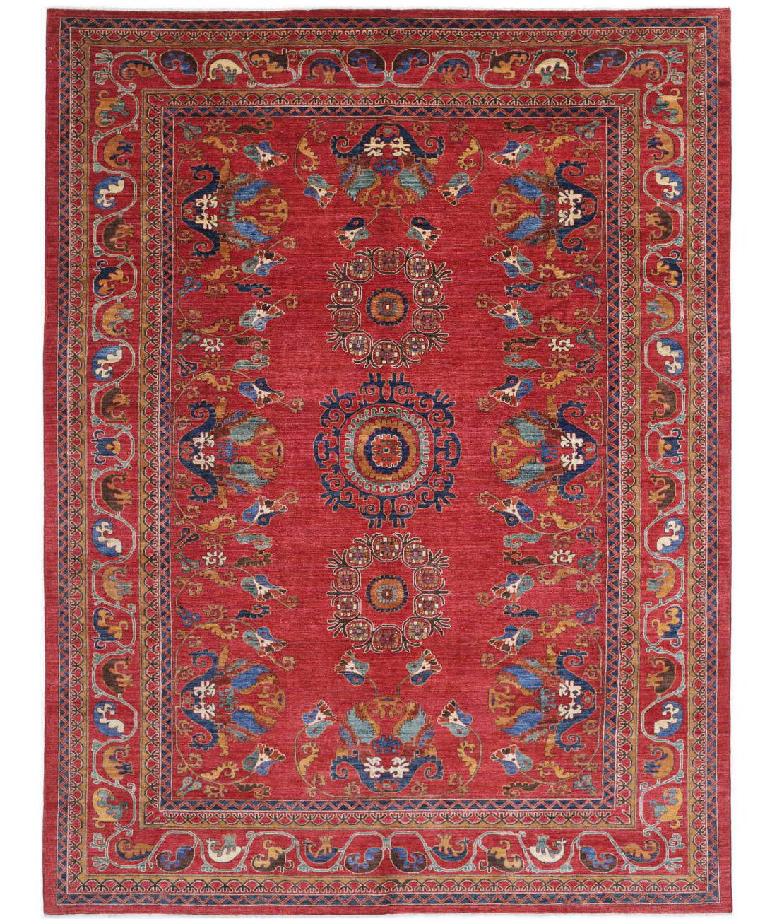 Humna 10'3'' X 13'10'' Hand-Knotted Wool Rug 10'3'' x 13'10'' (308 X 415) / Red / Blue