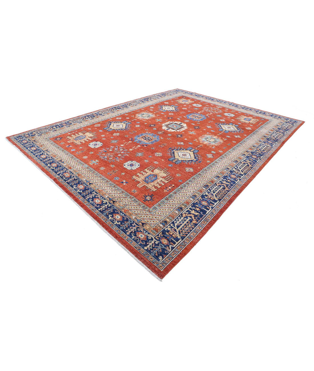 Humna 10'0'' X 13'5'' Hand-Knotted Wool Rug 10'0'' x 13'5'' (300 X 403) / Red / Blue