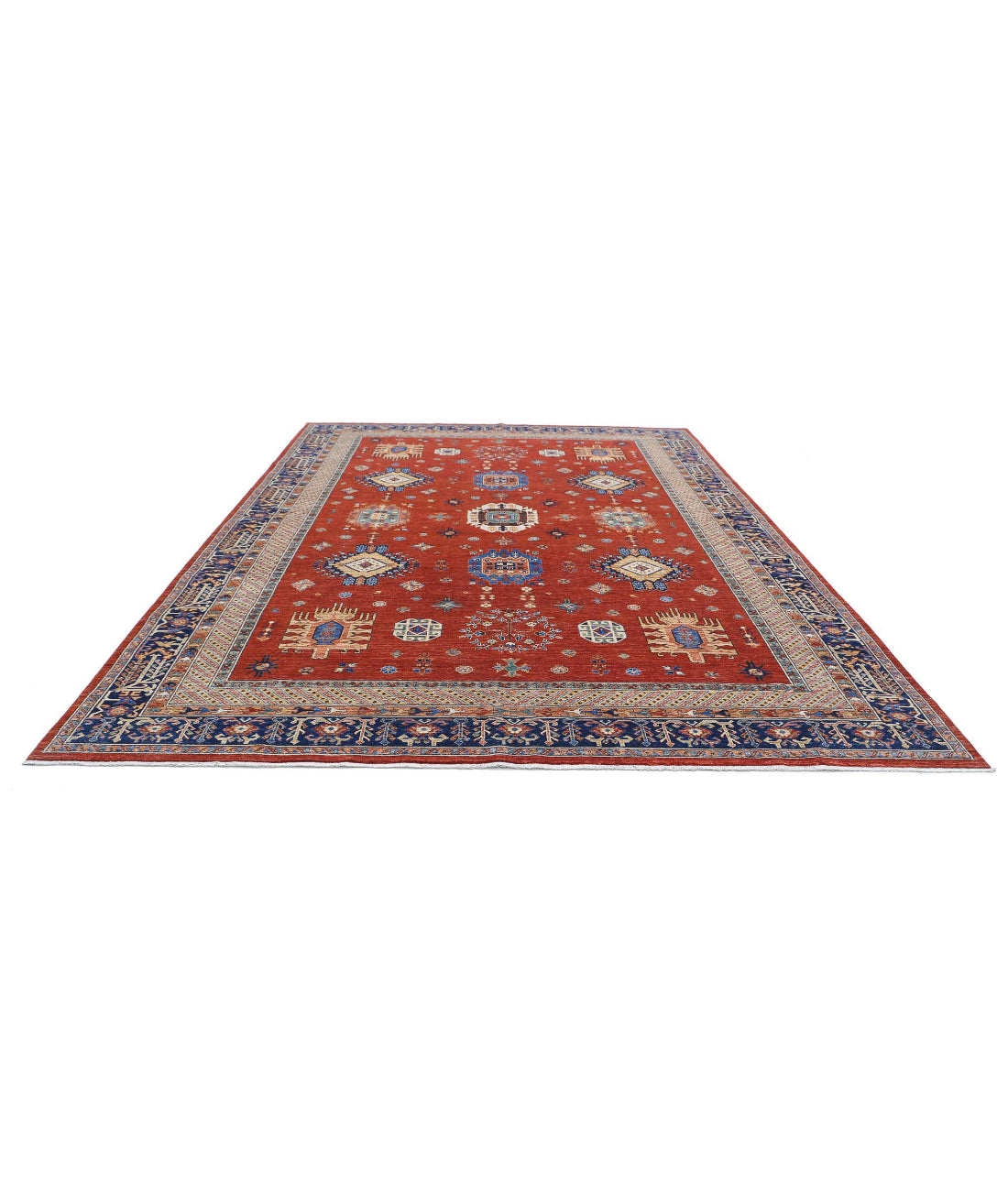 Humna 10'0'' X 13'5'' Hand-Knotted Wool Rug 10'0'' x 13'5'' (300 X 403) / Red / Blue