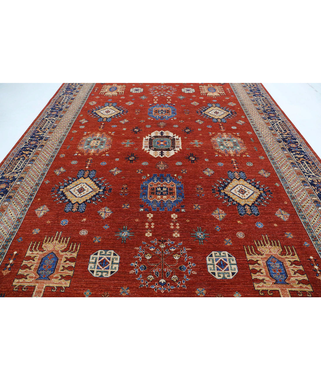 Humna 10'0'' X 13'5'' Hand-Knotted Wool Rug 10'0'' x 13'5'' (300 X 403) / Red / Blue