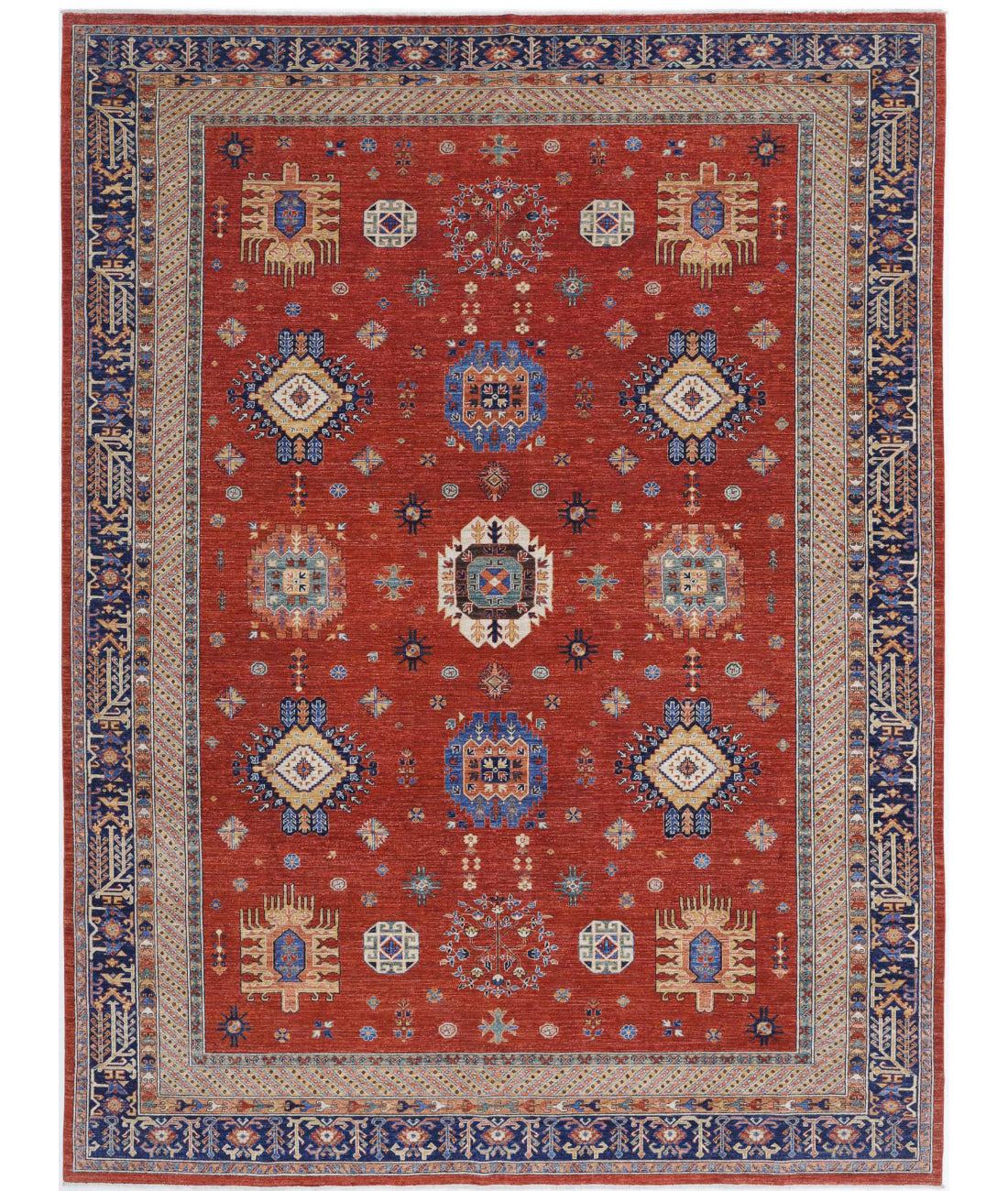 Humna 10'0'' X 13'5'' Hand-Knotted Wool Rug 10'0'' x 13'5'' (300 X 403) / Red / Blue