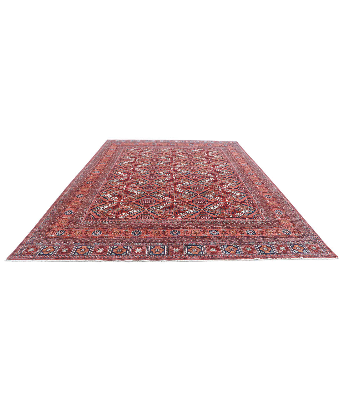 Humna 10'1'' X 13'8'' Hand-Knotted Wool Rug 10'1'' x 13'8'' (303 X 410) / Red / Blue