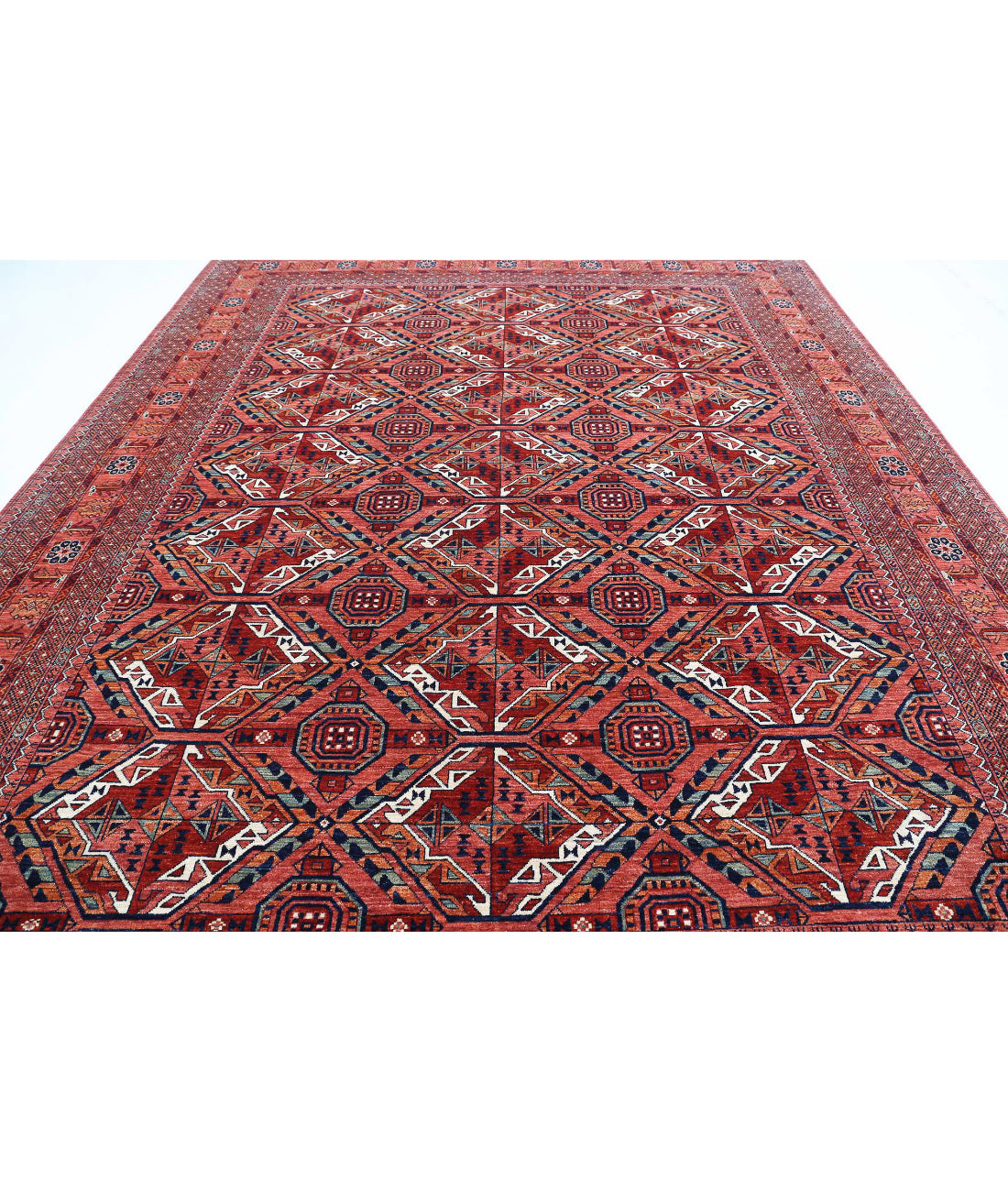 Humna 10'1'' X 13'8'' Hand-Knotted Wool Rug 10'1'' x 13'8'' (303 X 410) / Red / Blue