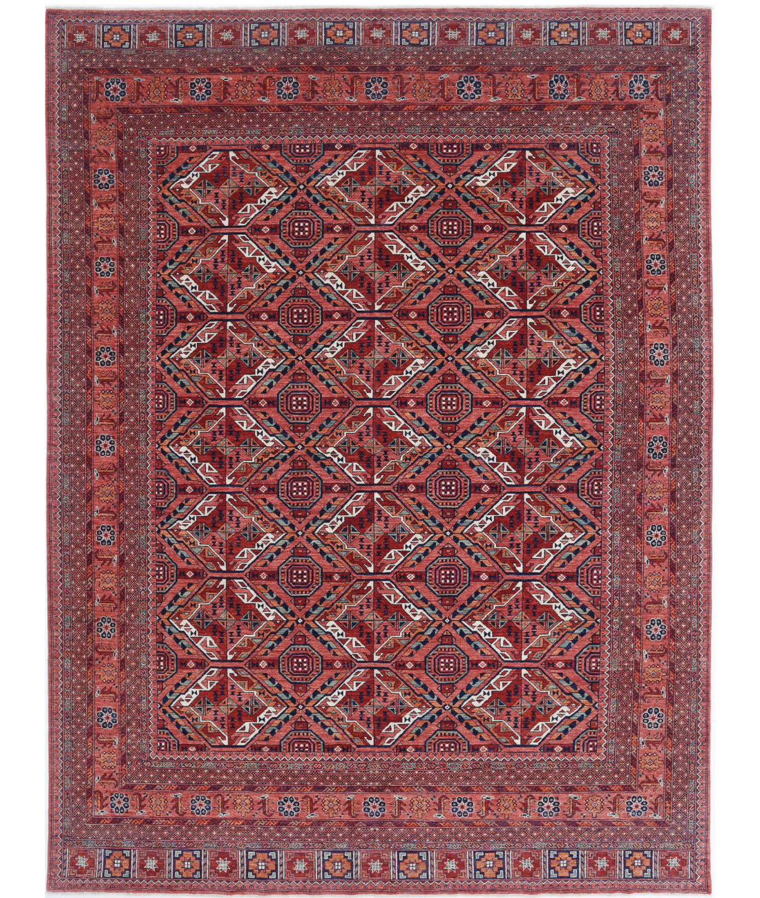 Humna 10'1'' X 13'8'' Hand-Knotted Wool Rug 10'1'' x 13'8'' (303 X 410) / Red / Blue