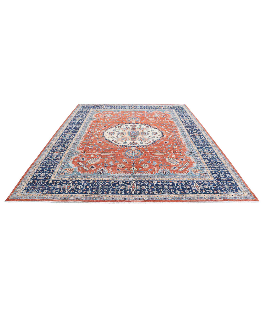 Humna 8'11'' X 10'10'' Hand-Knotted Wool Rug 8'11'' x 10'10'' (268 X 325) / Rust / Blue