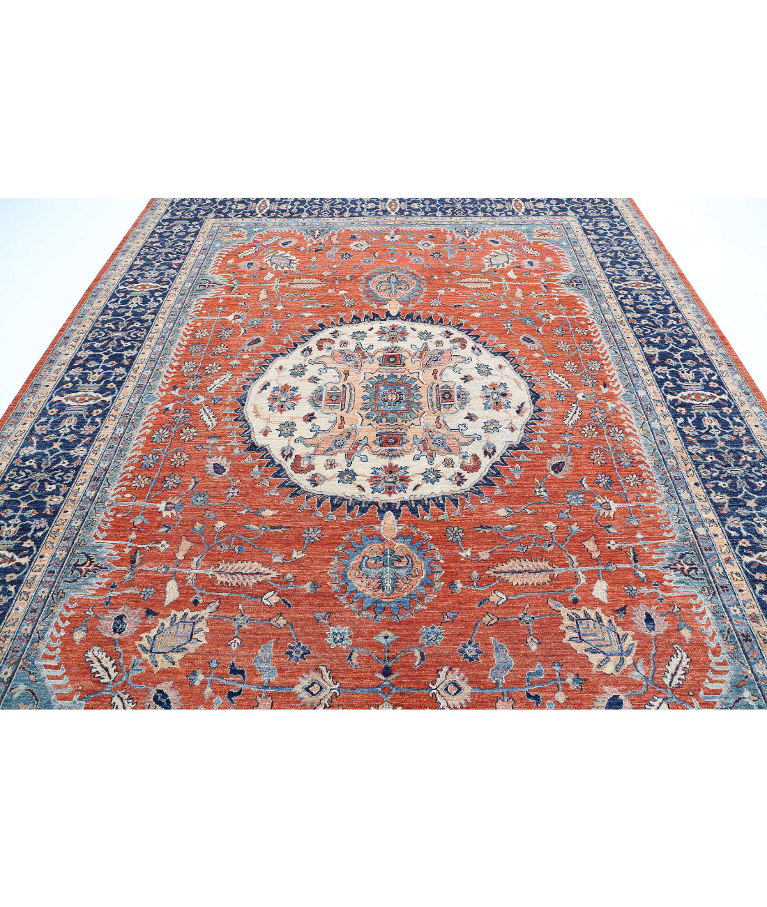 Humna 8'11'' X 10'10'' Hand-Knotted Wool Rug 8'11'' x 10'10'' (268 X 325) / Rust / Blue