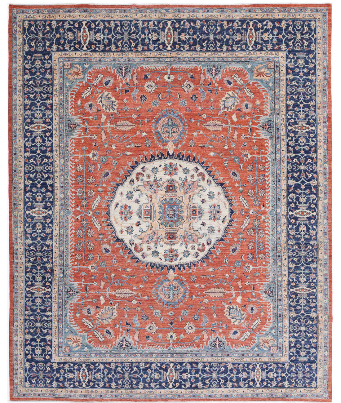 Humna 8'11'' X 10'10'' Hand-Knotted Wool Rug 8'11'' x 10'10'' (268 X 325) / Rust / Blue