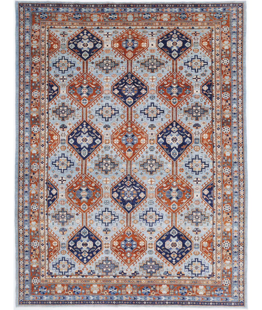 Humna 9'0'' X 12'7'' Hand-Knotted Wool Rug 9'0'' x 12'7'' (270 X 378) / Blue / Rust