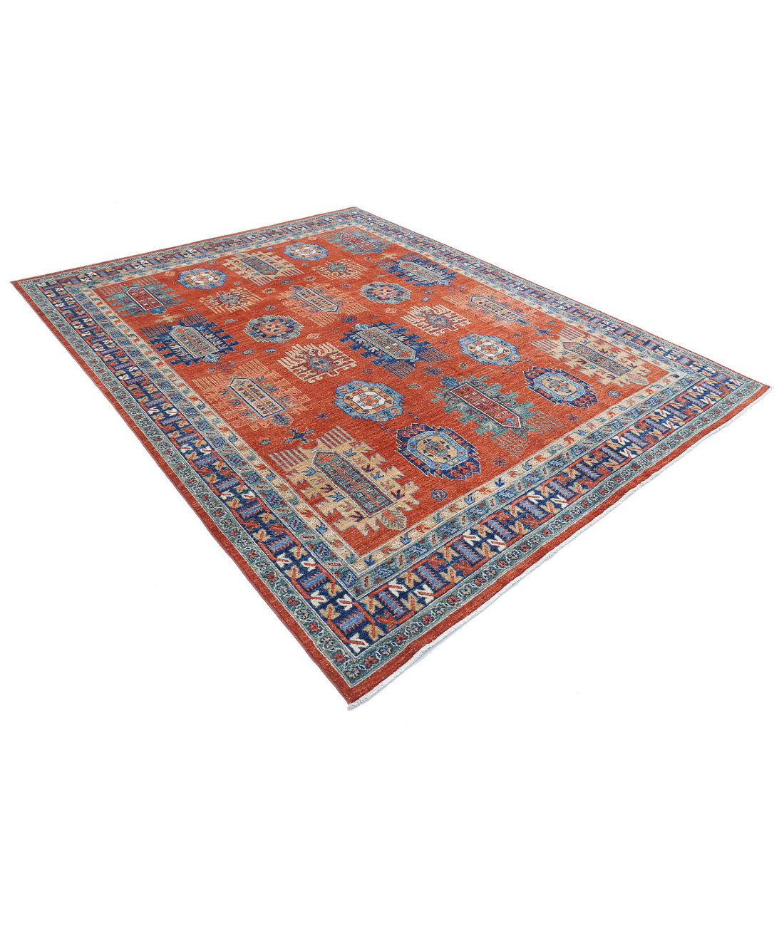 Humna 7'8'' X 9'7'' Hand-Knotted Wool Rug 7'8'' x 9'7'' (230 X 288) / Red / Blue