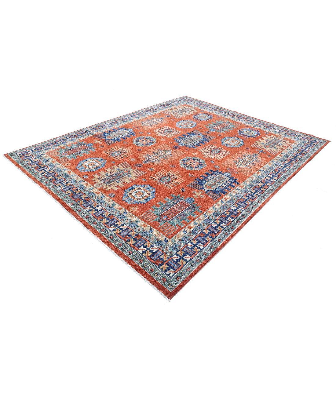 Humna 7'8'' X 9'7'' Hand-Knotted Wool Rug 7'8'' x 9'7'' (230 X 288) / Red / Blue