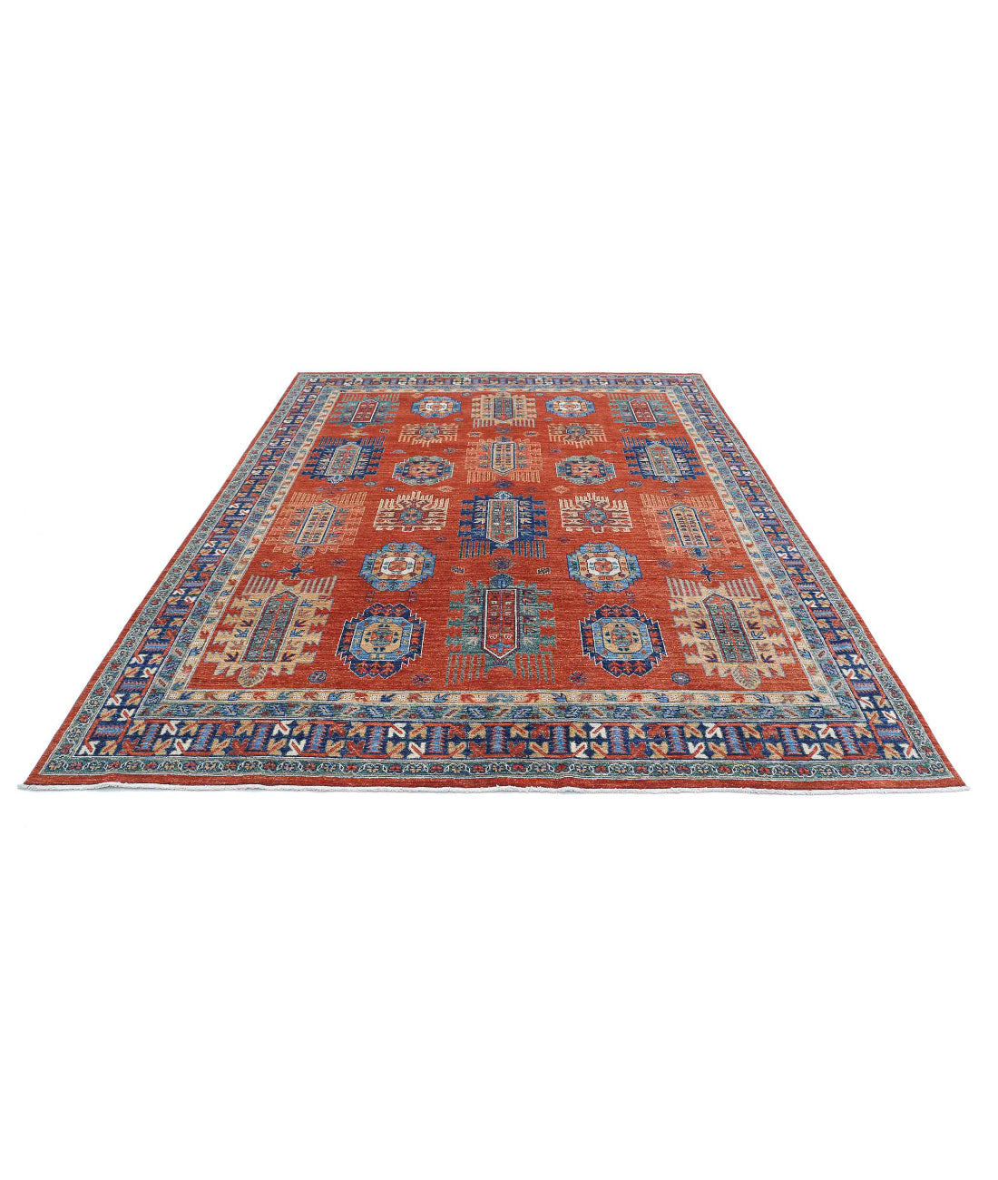 Humna 7'8'' X 9'7'' Hand-Knotted Wool Rug 7'8'' x 9'7'' (230 X 288) / Red / Blue