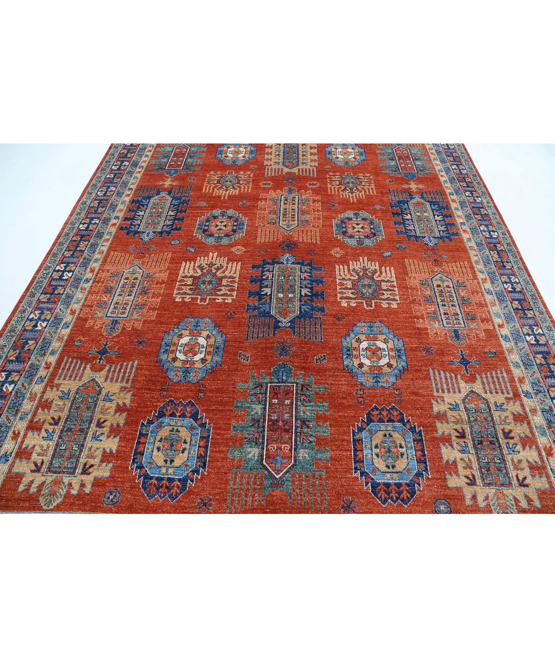 Humna 7'8'' X 9'7'' Hand-Knotted Wool Rug 7'8'' x 9'7'' (230 X 288) / Red / Blue