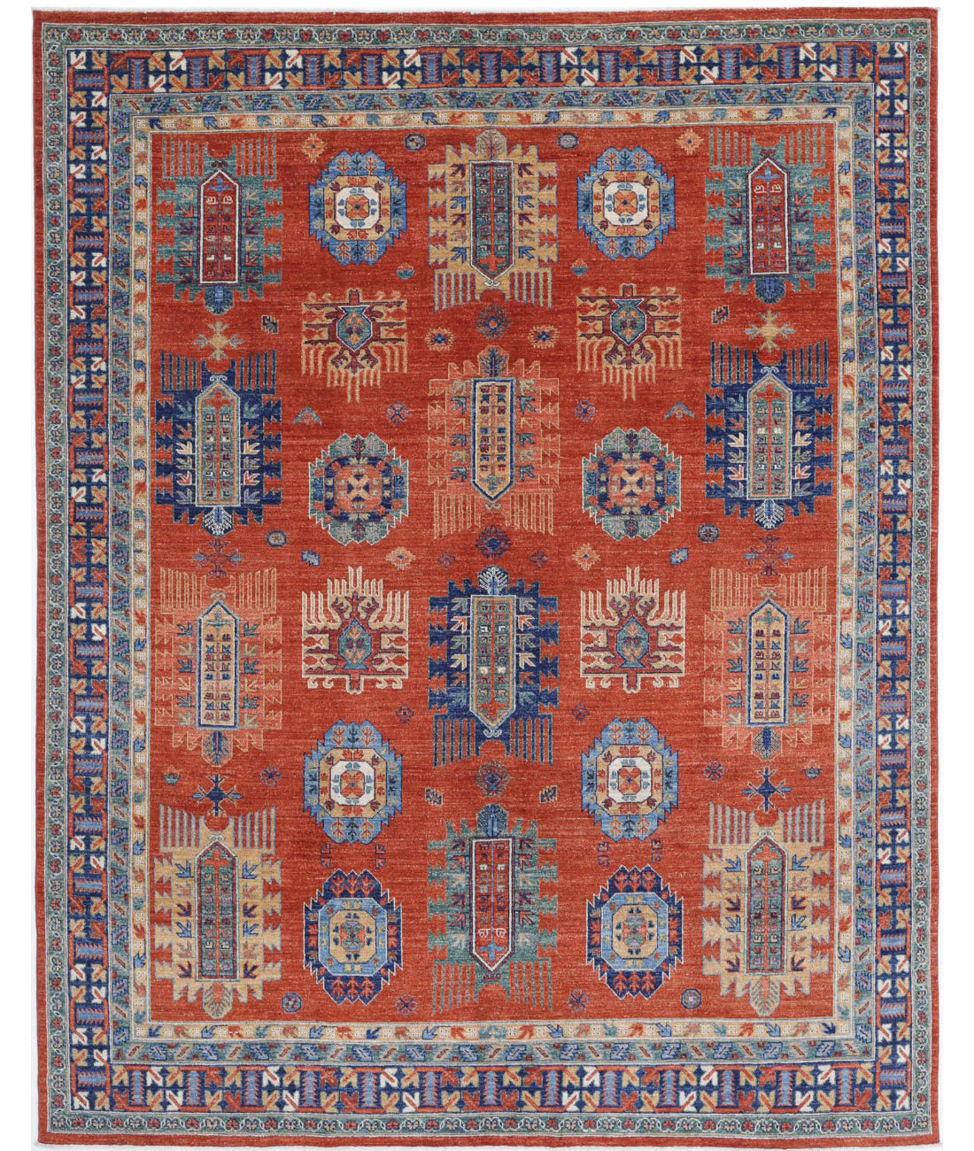 Humna 7'8'' X 9'7'' Hand-Knotted Wool Rug 7'8'' x 9'7'' (230 X 288) / Red / Blue