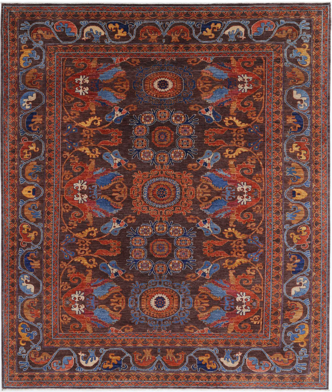 Humna 8'1'' X 9'9'' Hand-Knotted Wool Rug 8'1'' x 9'9'' (243 X 293) / Brown / Rust