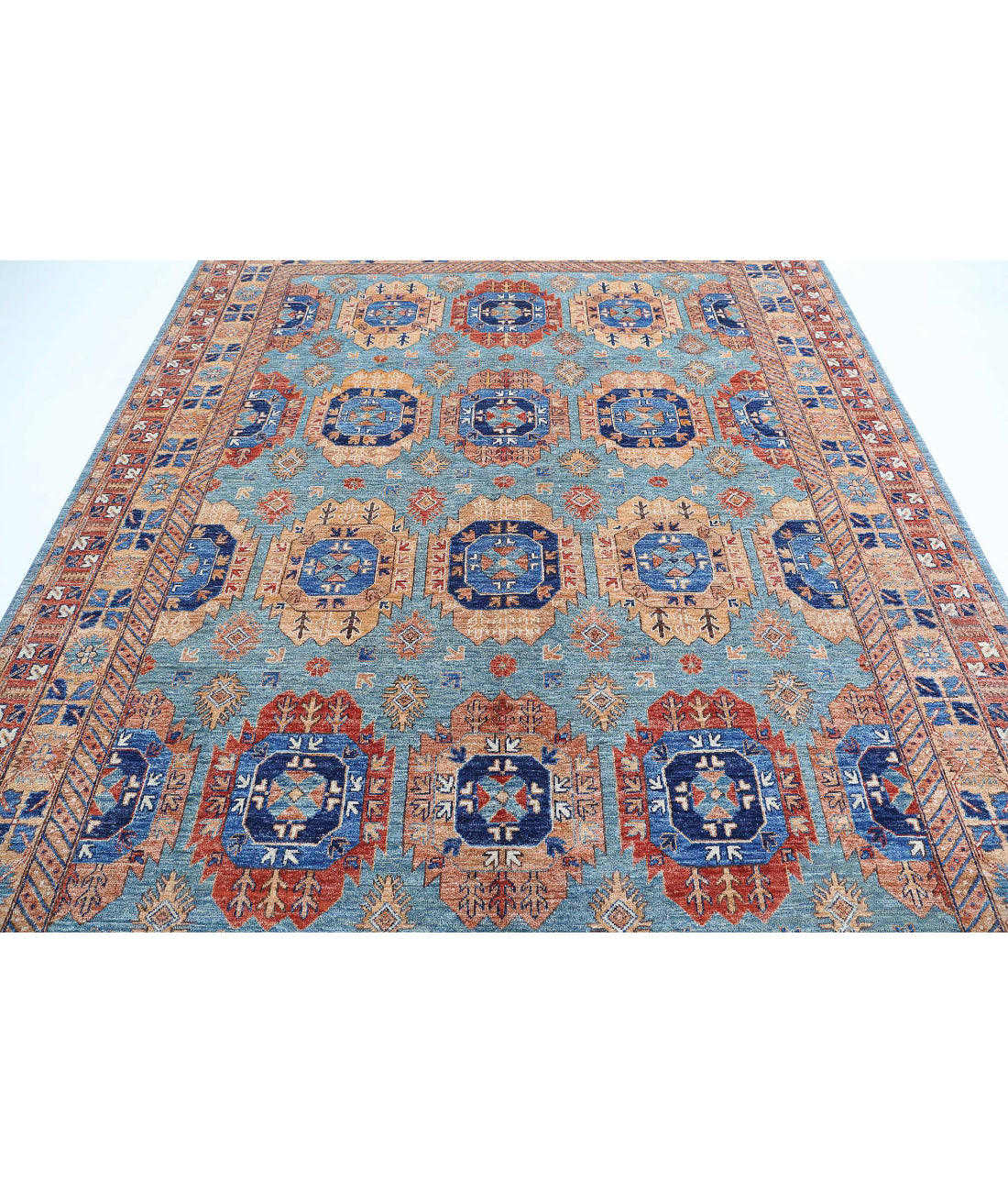 Humna 7'10'' X 9'11'' Hand-Knotted Wool Rug 7'10'' x 9'11'' (235 X 298) / Blue / Gold