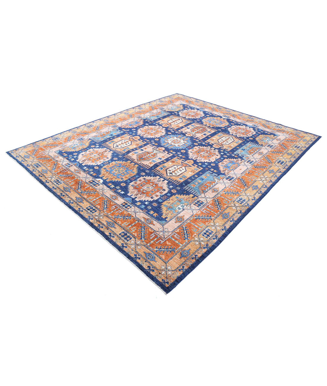 Humna 8'0'' X 9'9'' Hand-Knotted Wool Rug 8'0'' x 9'9'' (240 X 293) / Blue / Rust