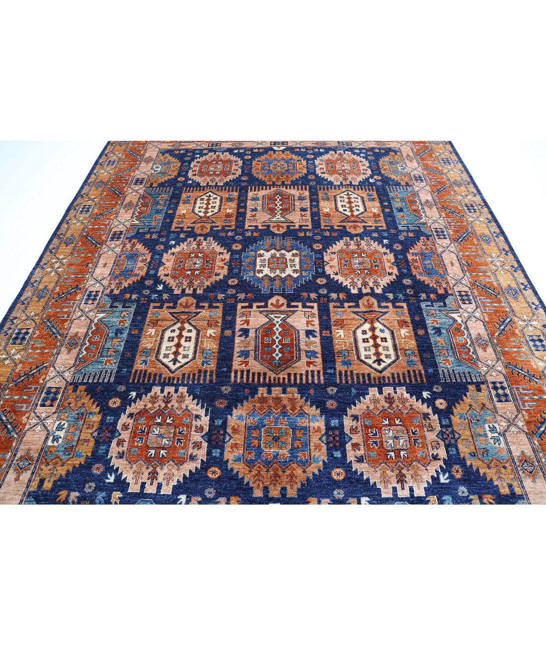 Humna 8'0'' X 9'9'' Hand-Knotted Wool Rug 8'0'' x 9'9'' (240 X 293) / Blue / Rust