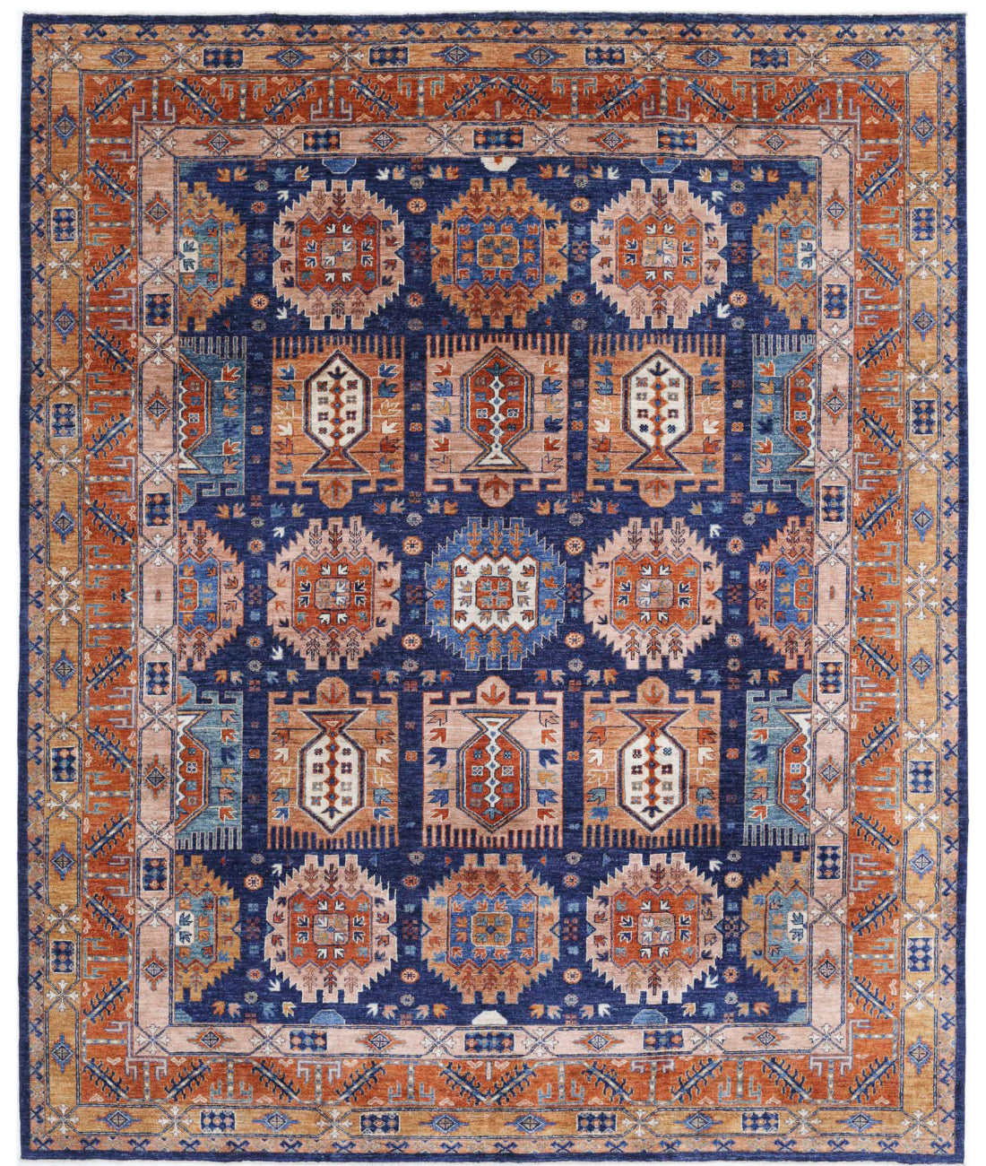 Humna 8'0'' X 9'9'' Hand-Knotted Wool Rug 8'0'' x 9'9'' (240 X 293) / Blue / Rust