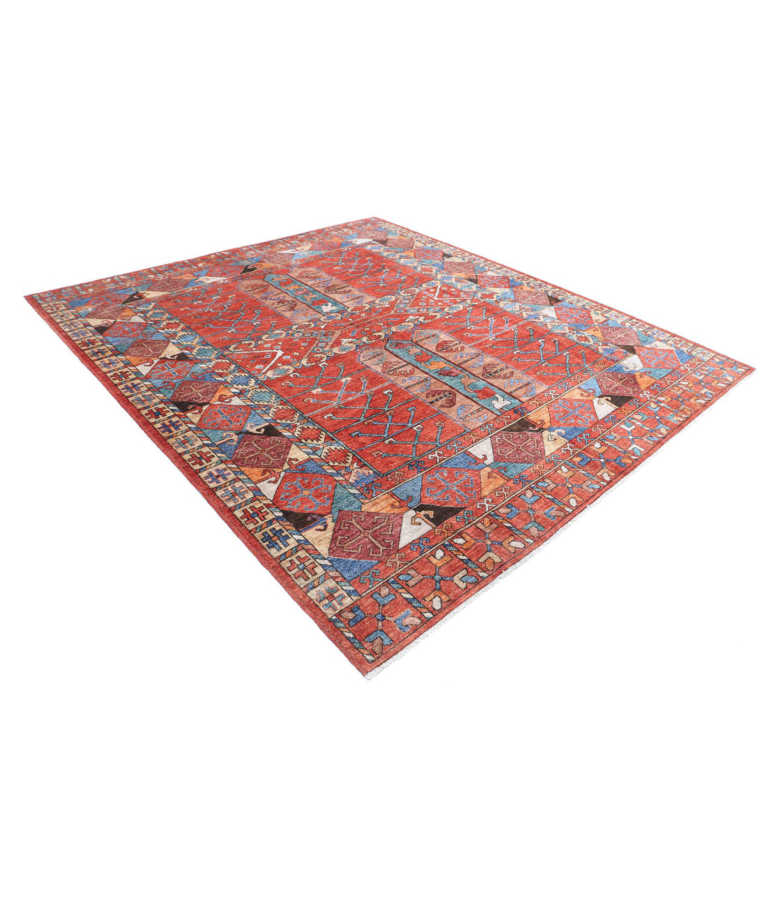 Humna 8'5'' X 9'10'' Hand-Knotted Wool Rug 8'5'' x 9'10'' (253 X 295) / Red / Blue