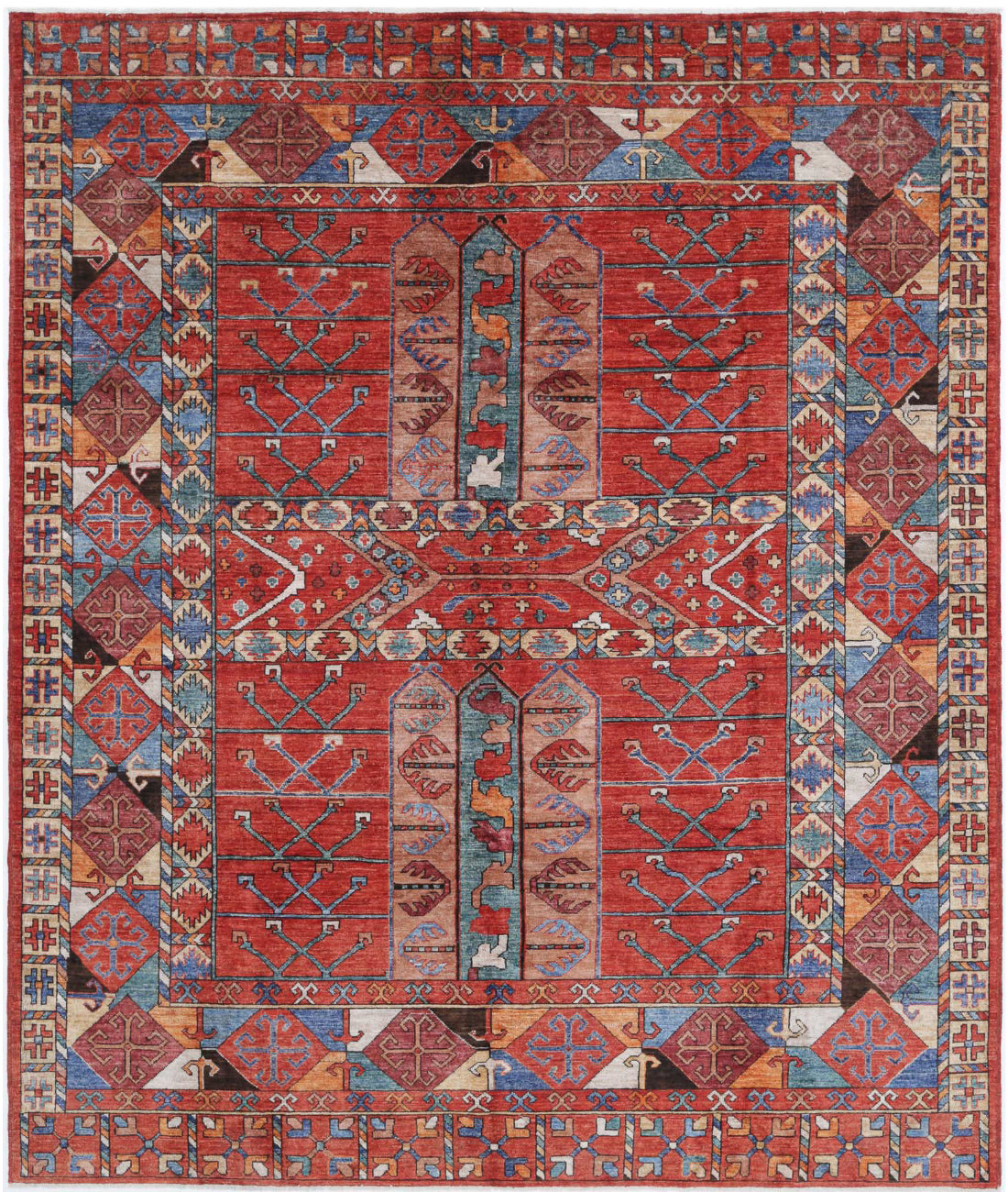 Humna 8'5'' X 9'10'' Hand-Knotted Wool Rug 8'5'' x 9'10'' (253 X 295) / Red / Blue