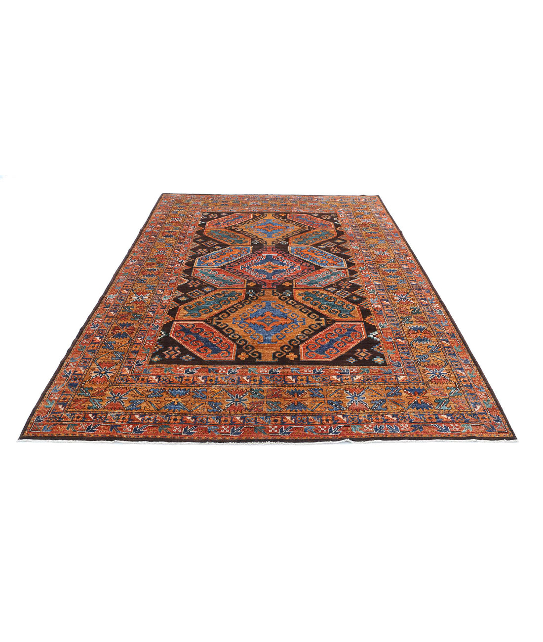 Humna 6'8'' X 9'7'' Hand-Knotted Wool Rug 6'8'' x 9'7'' (200 X 288) / Brown / Gold