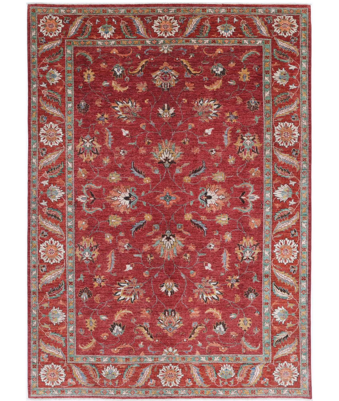 Humna 6'8'' X 9'8'' Hand-Knotted Wool Rug 6'8'' x 9'8'' (200 X 290) / Red / Ivory