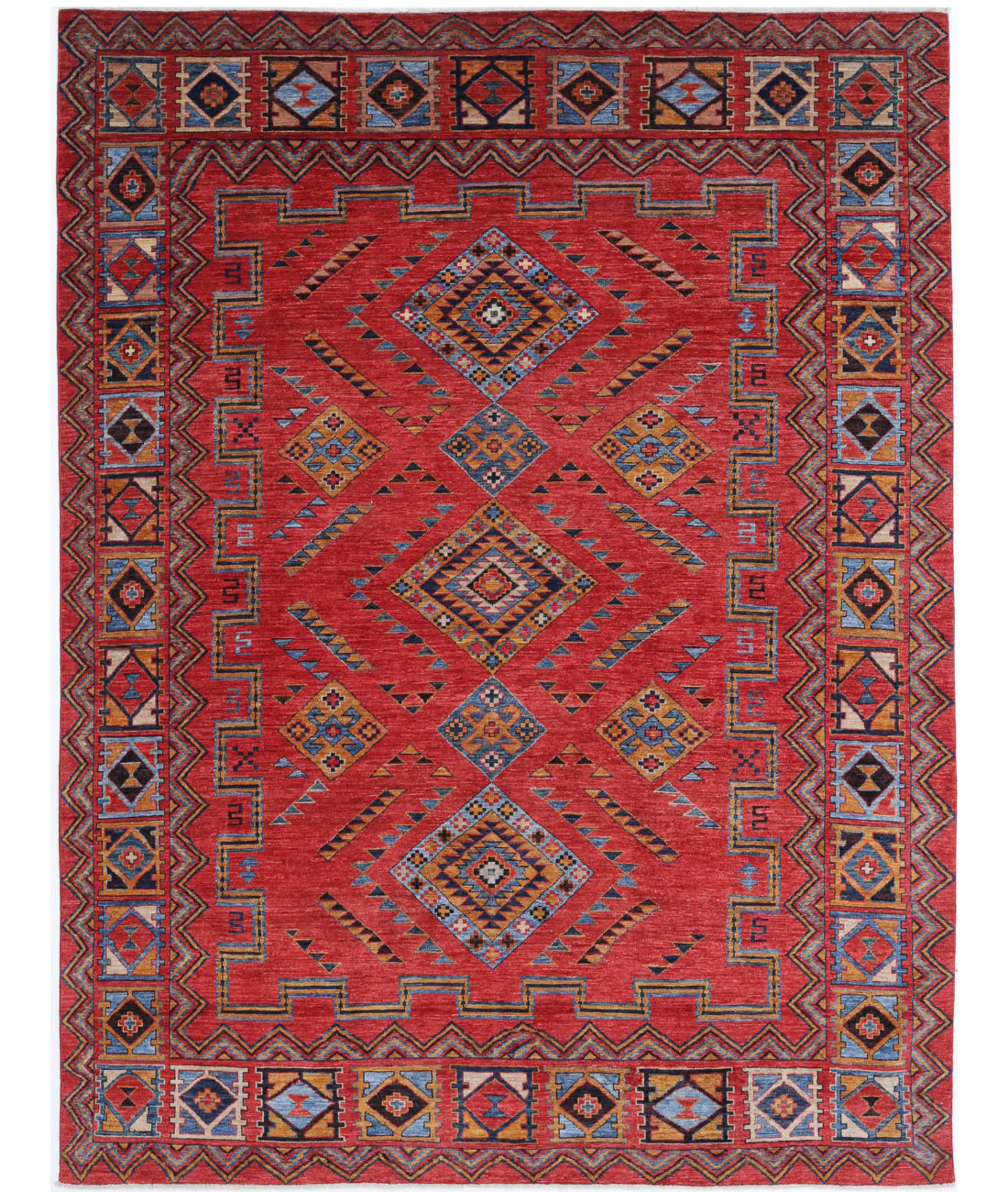 Humna 6'6'' X 8'7'' Hand-Knotted Wool Rug 6'6'' x 8'7'' (195 X 258) / Red / Blue