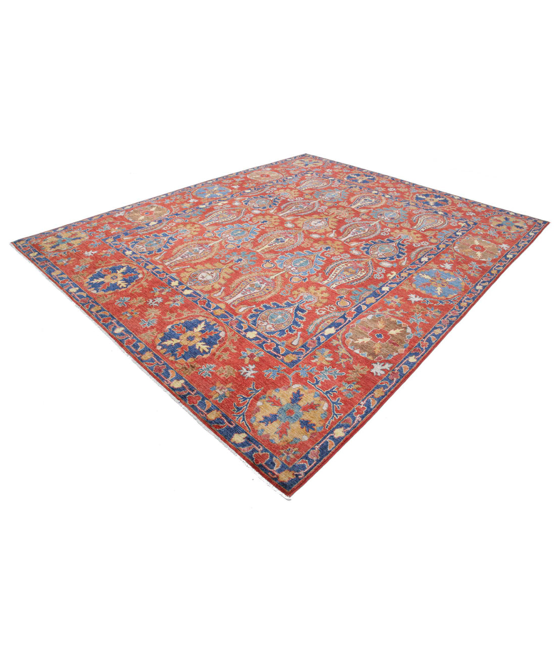 Humna 9'3'' X 11'3'' Hand-Knotted Wool Rug 9'3'' x 11'3'' (278 X 338) / Red / Blue