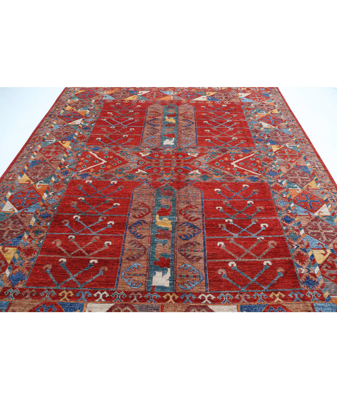 Humna 9'1'' X 10'10'' Hand-Knotted Wool Rug 9'1'' x 10'10'' (273 X 325) / Rust / Blue