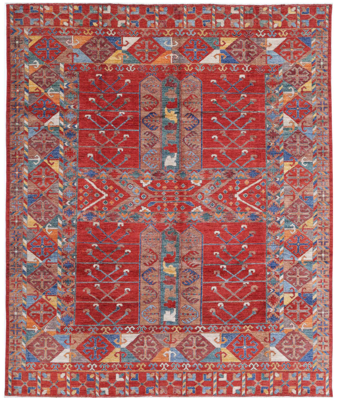 Humna 9'1'' X 10'10'' Hand-Knotted Wool Rug 9'1'' x 10'10'' (273 X 325) / Rust / Blue