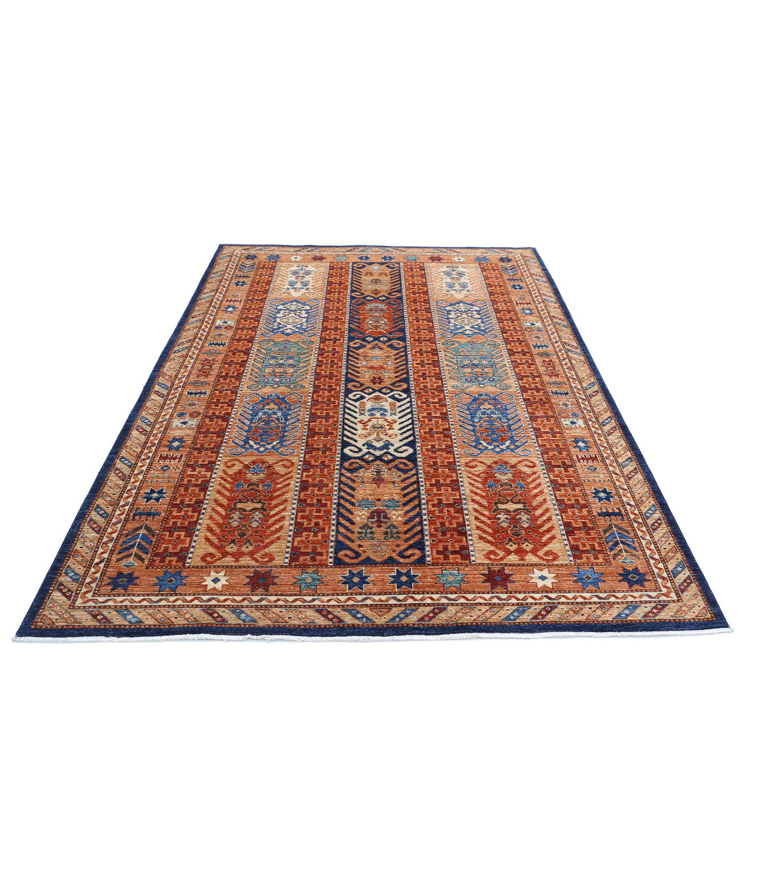 Humna 5'9'' X 8'7'' Hand-Knotted Wool Rug 5'9'' x 8'7'' (173 X 258) / Blue / Red