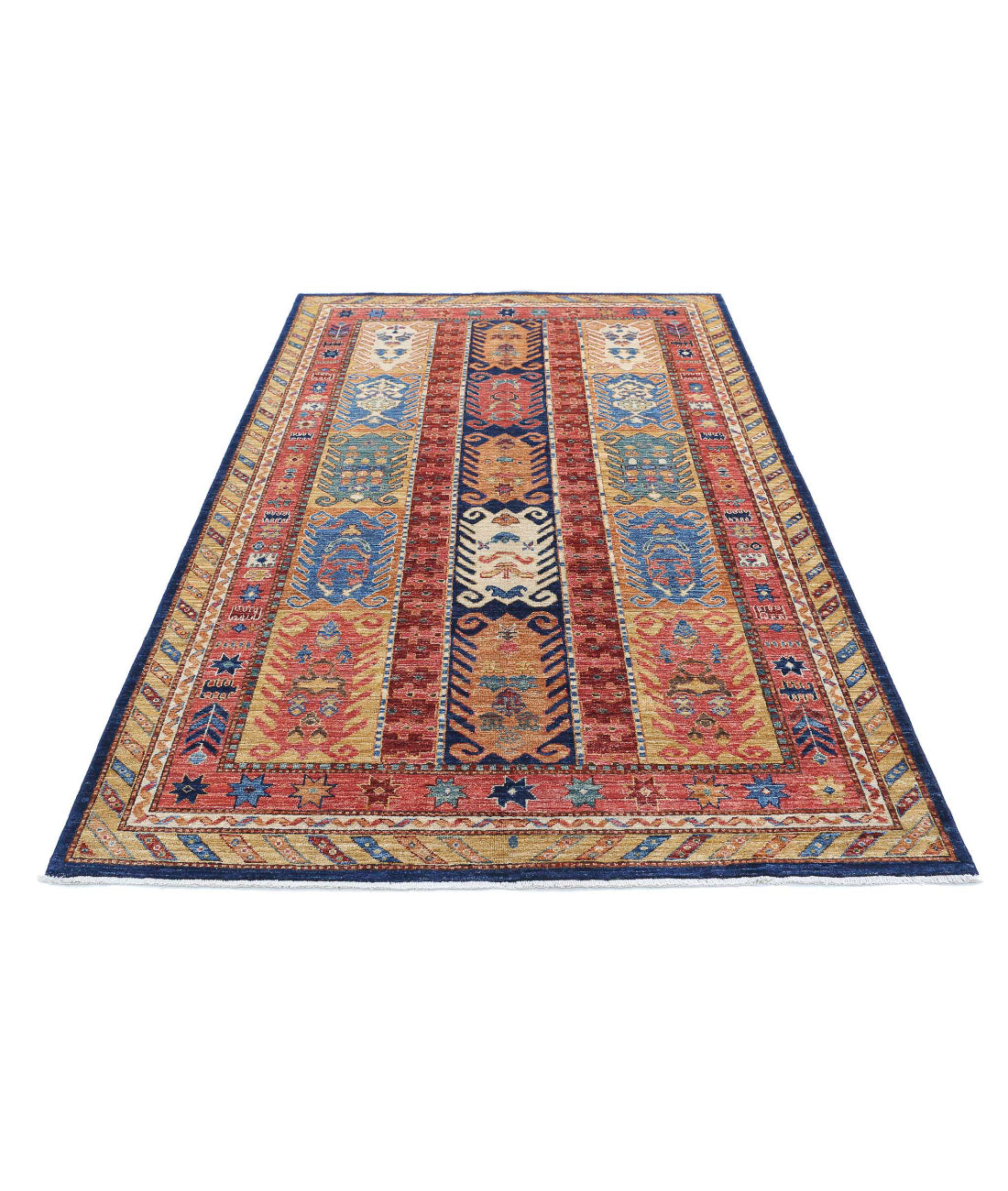 Humna 5'1'' X 8'0'' Hand-Knotted Wool Rug 5'1'' x 8'0'' (153 X 240) / Blue / Gold