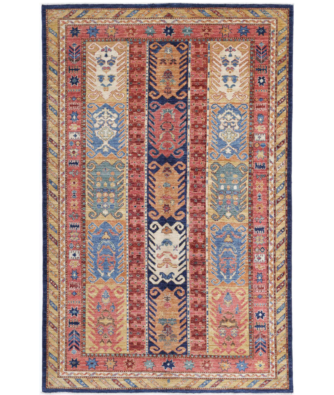 Humna 5'1'' X 8'0'' Hand-Knotted Wool Rug 5'1'' x 8'0'' (153 X 240) / Blue / Gold