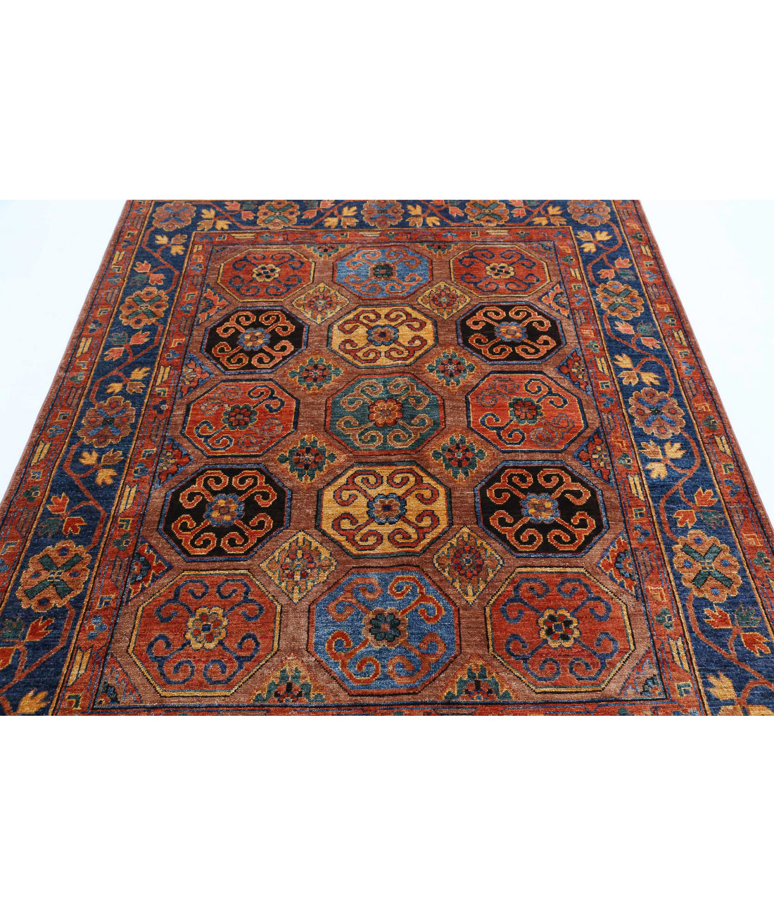 Humna 5'9'' X 7'2'' Hand-Knotted Wool Rug 5'9'' x 7'2'' (173 X 215) / Brown / Blue