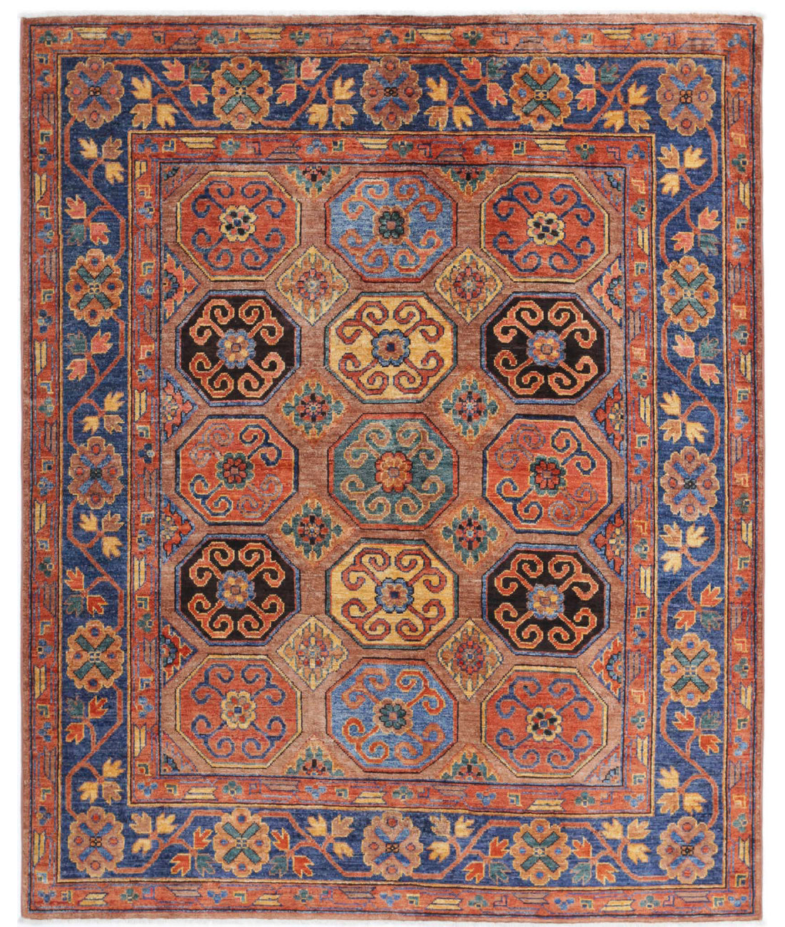 Humna 5'9'' X 7'2'' Hand-Knotted Wool Rug 5'9'' x 7'2'' (173 X 215) / Brown / Blue
