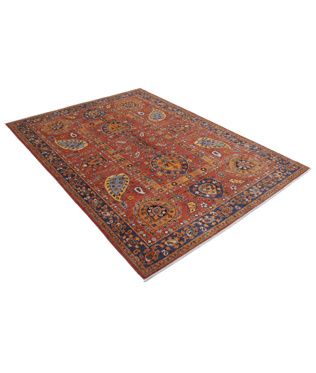 Humna 5'6'' X 7'10'' Hand-Knotted Wool Rug 5'6'' x 7'10'' (165 X 235) / Rust / Blue