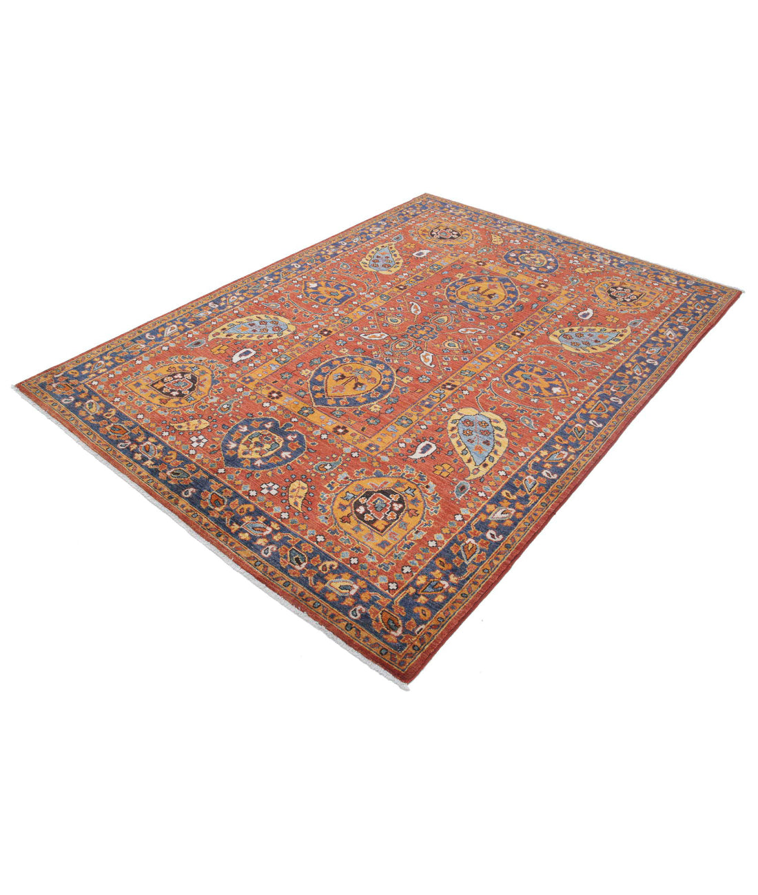 Humna 5'6'' X 7'10'' Hand-Knotted Wool Rug 5'6'' x 7'10'' (165 X 235) / Rust / Blue