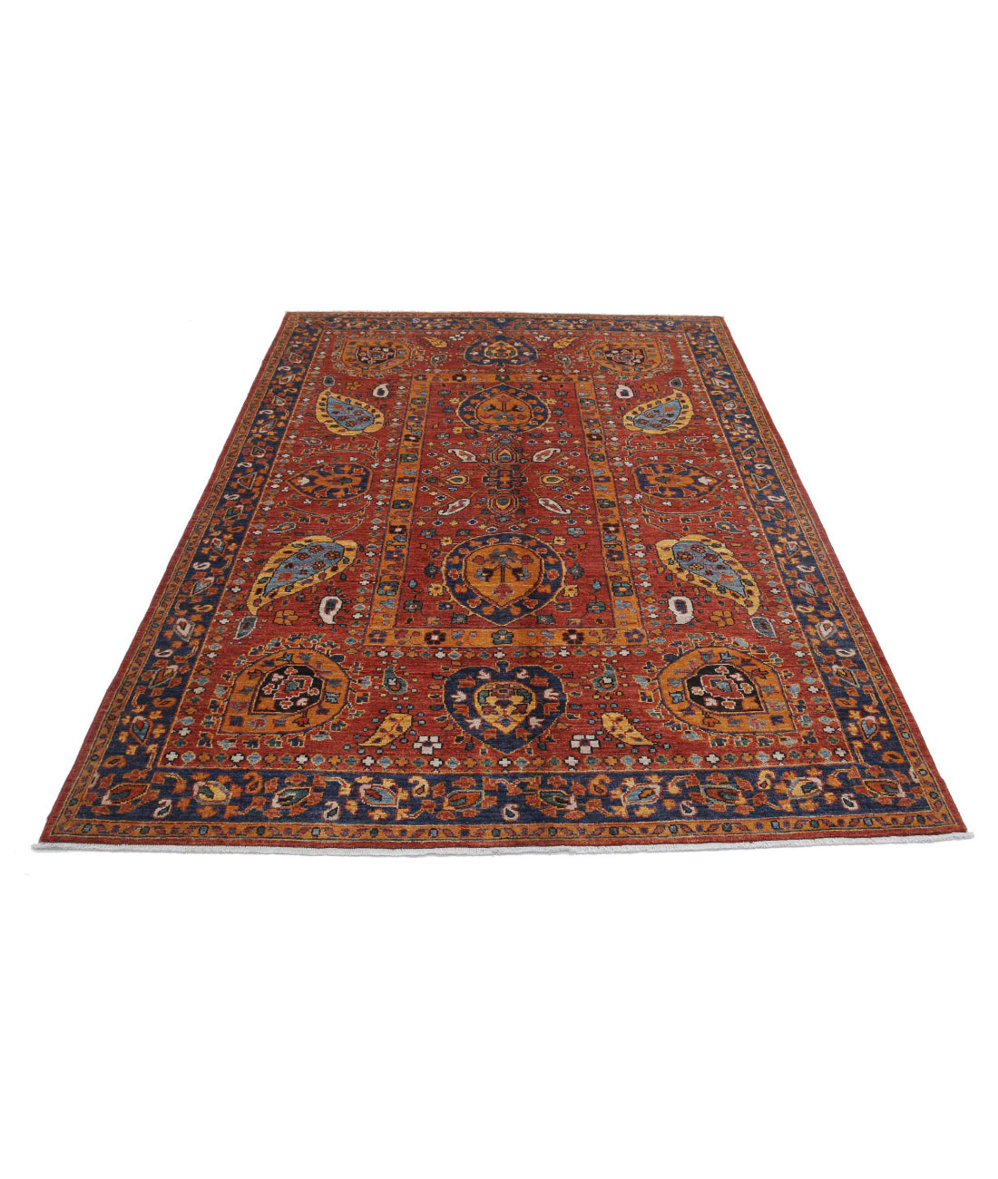 Humna 5'6'' X 7'10'' Hand-Knotted Wool Rug 5'6'' x 7'10'' (165 X 235) / Rust / Blue