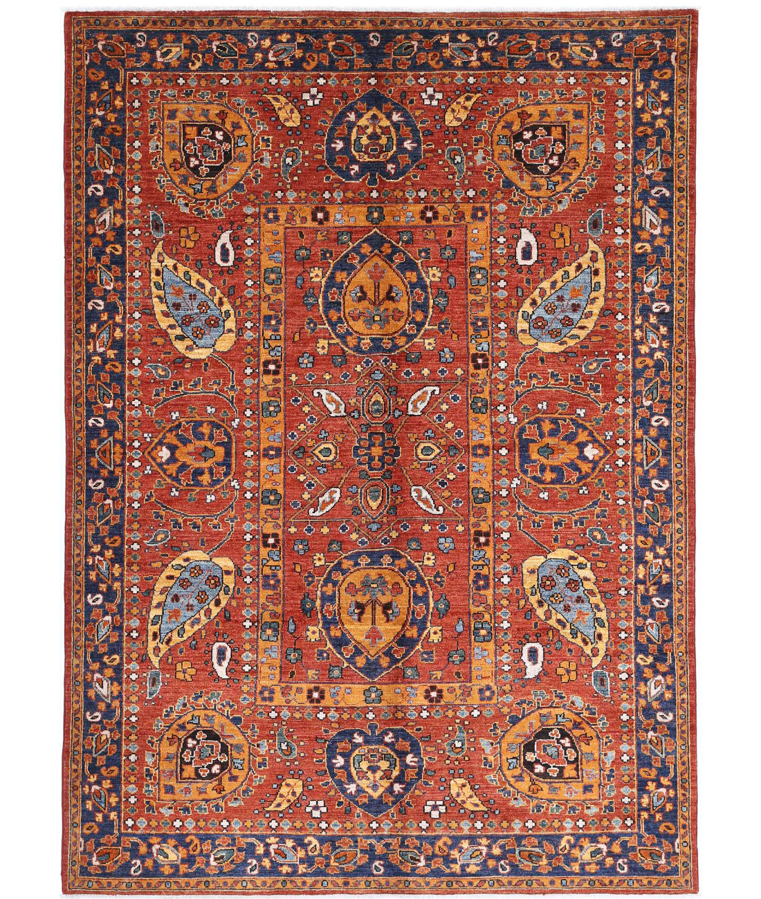 Humna 5'6'' X 7'10'' Hand-Knotted Wool Rug 5'6'' x 7'10'' (165 X 235) / Rust / Blue