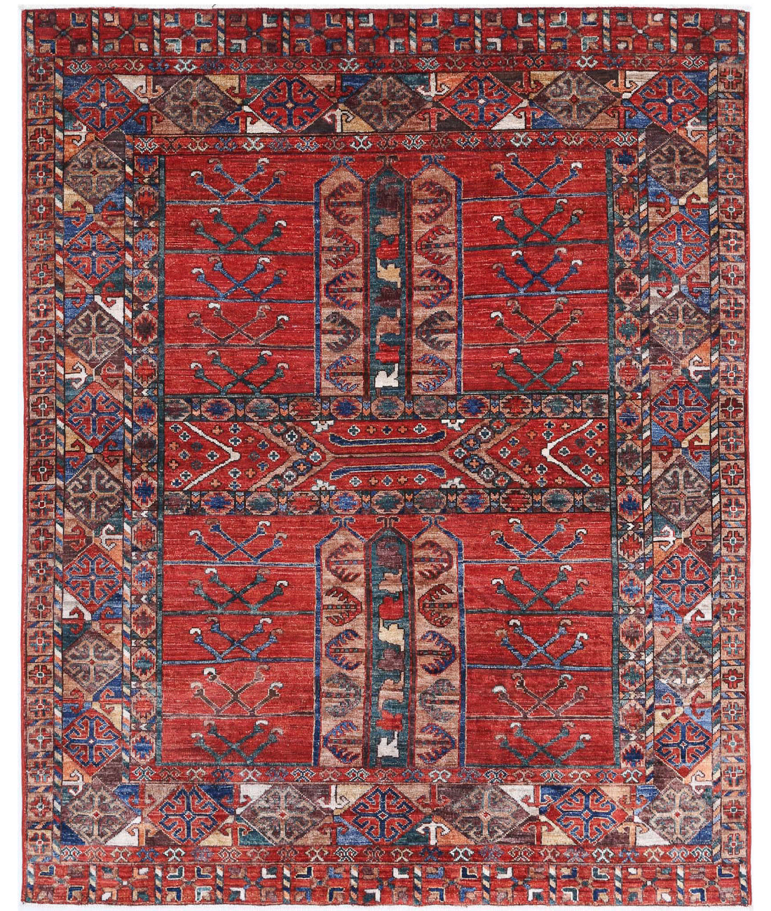 Humna 5'5'' X 6'8'' Hand-Knotted Wool Rug 5'5'' x 6'8'' (163 X 200) / Red / Blue