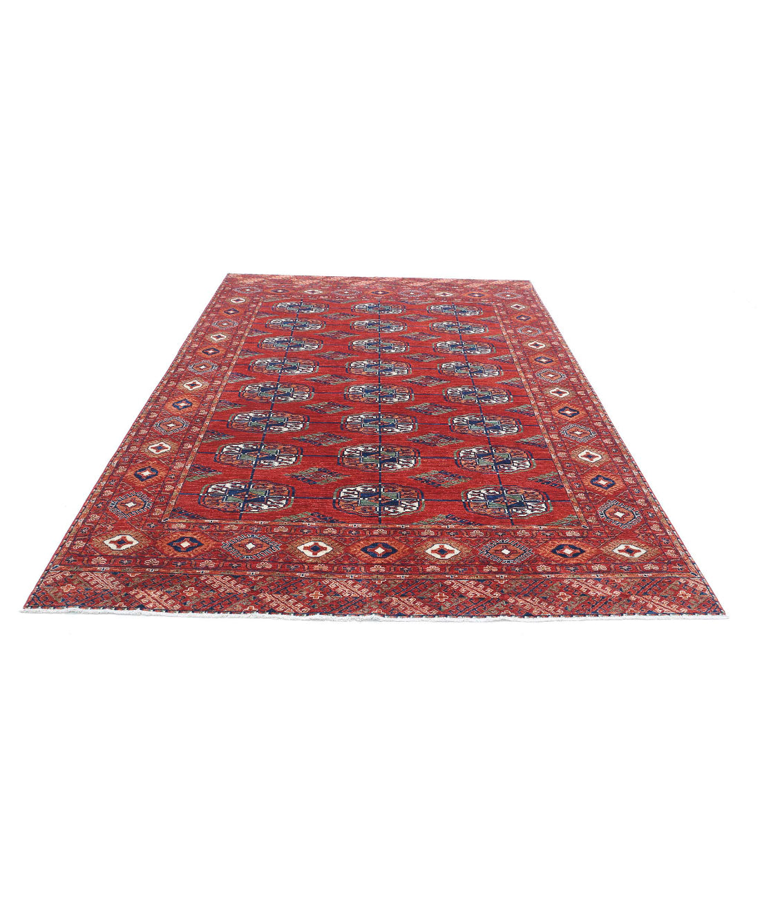 Humna 6'4'' X 9'6'' Hand-Knotted Wool Rug 6'4'' x 9'6'' (190 X 285) / Rust / Blue