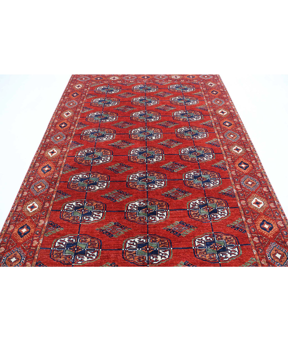 Humna 6'4'' X 9'6'' Hand-Knotted Wool Rug 6'4'' x 9'6'' (190 X 285) / Rust / Blue