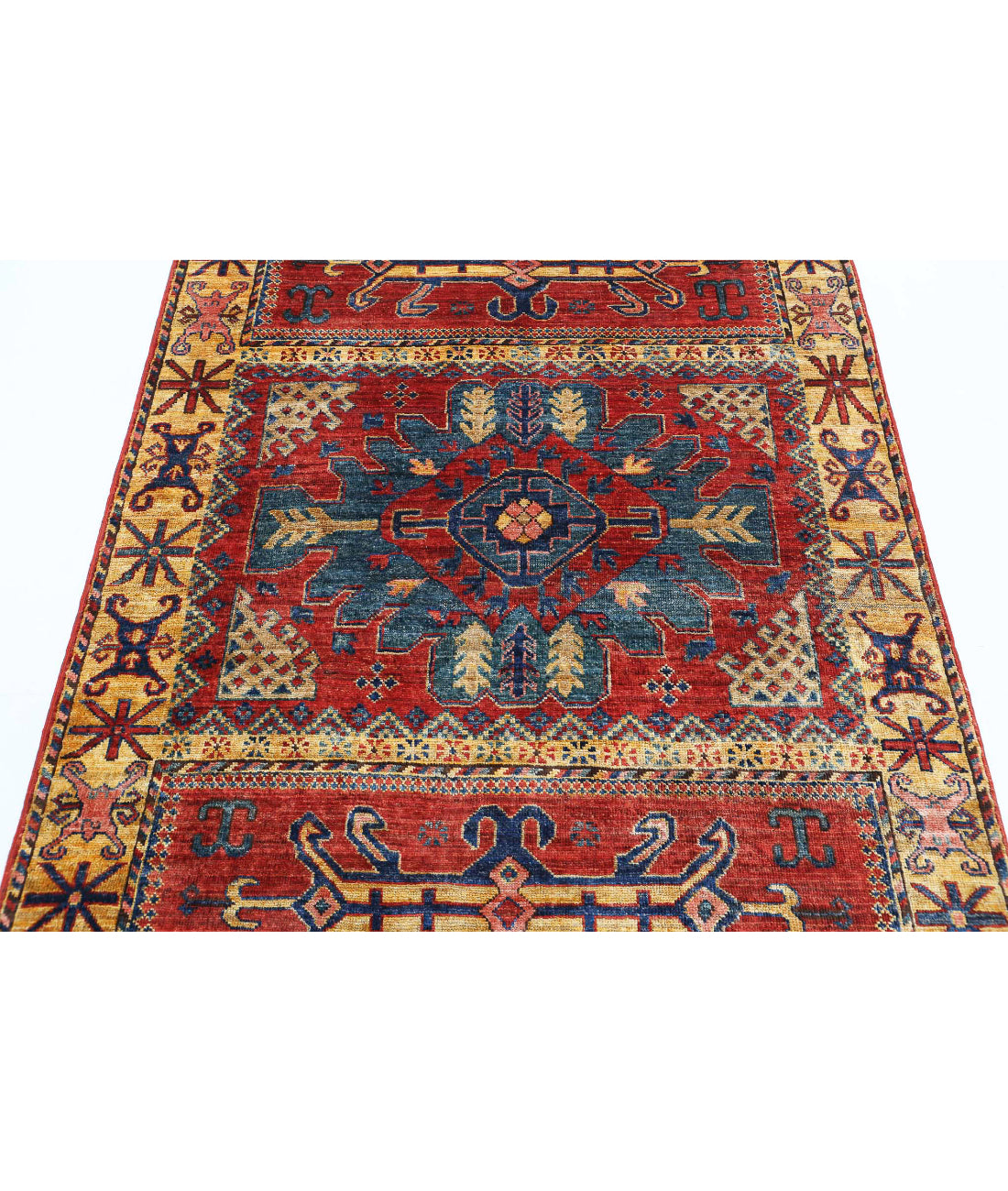 Humna 4'1'' X 6'0'' Hand-Knotted Wool Rug 4'1'' x 6'0'' (123 X 180) / Red / Gold