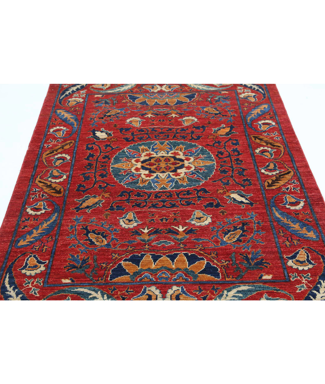 Humna 3'11'' X 6'3'' Hand-Knotted Wool Rug 3'11'' x 6'3'' (118 X 188) / Red / Blue