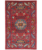 Humna 3'11'' X 6'3'' Hand-Knotted Wool Rug 3'11'' x 6'3'' (118 X 188) / Red / Blue