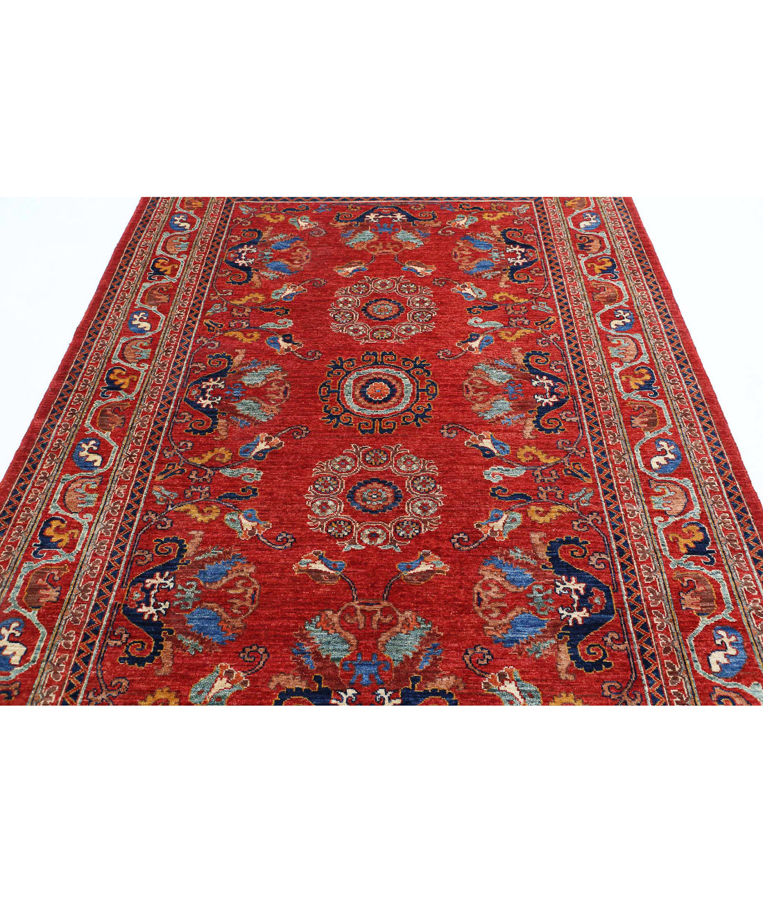 Humna 5'9'' X 8'8'' Hand-Knotted Wool Rug 5'9'' x 8'8'' (173 X 260) / Red / Blue